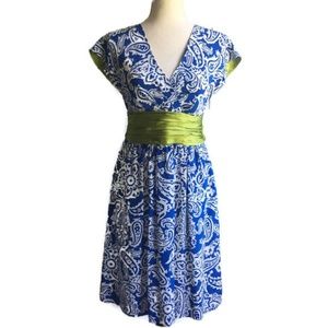 Harold's Blue/White/Green Floral Silk Dress-Sz 4
